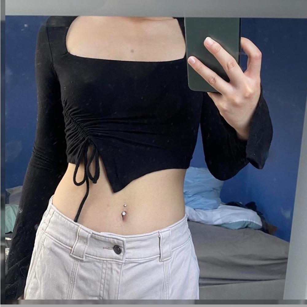 Pacsun Black Ruched Long Sleeve Crop Top